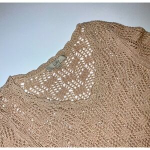 Ann Taylor Loft Womens Tan Open Knit V-Neck Coastal Cotton Sweater M